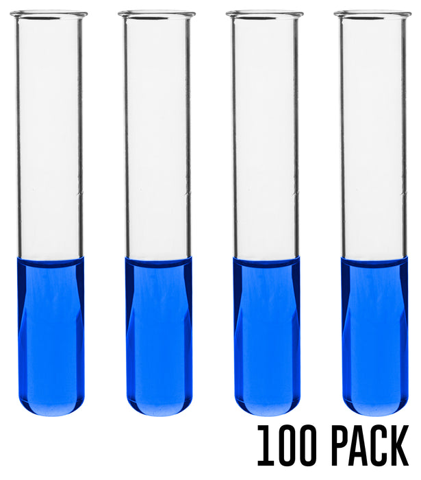 100PK Test Tubes, 50mL, 24x150mm - Rimmed - Light Wall, 1.2mm Thick - Borosilicate 3.3 Glass