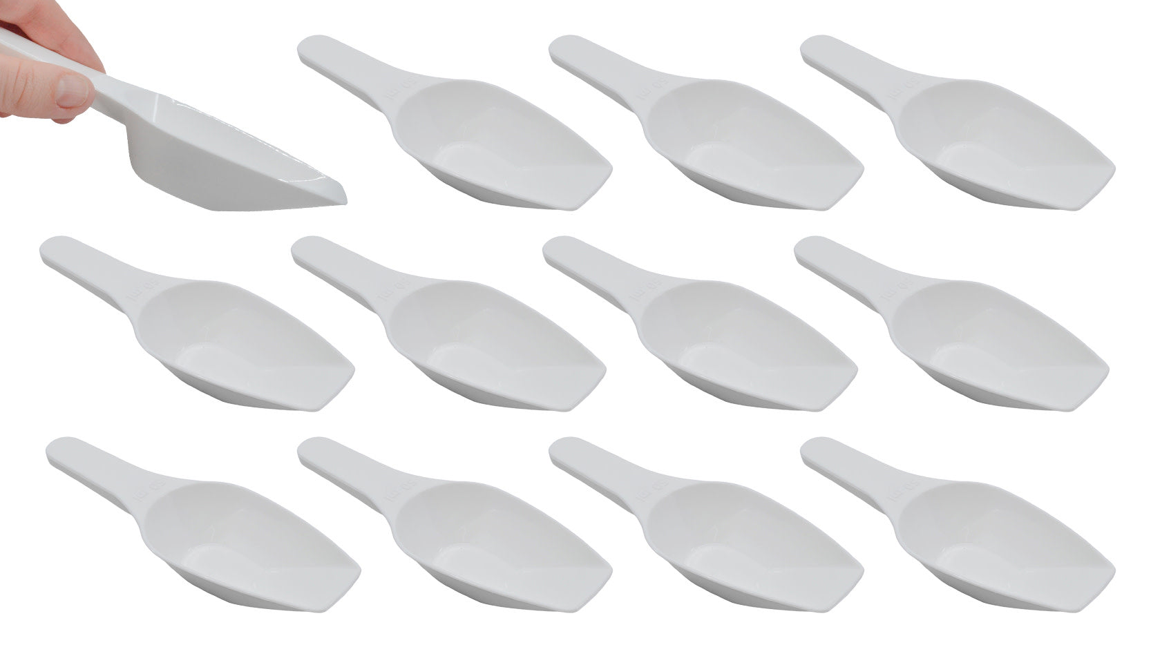 12PK Scoops, 50ml (1.7oz) - Polypropylene - Flat Bottom, Excellent for Measuring & Weighing