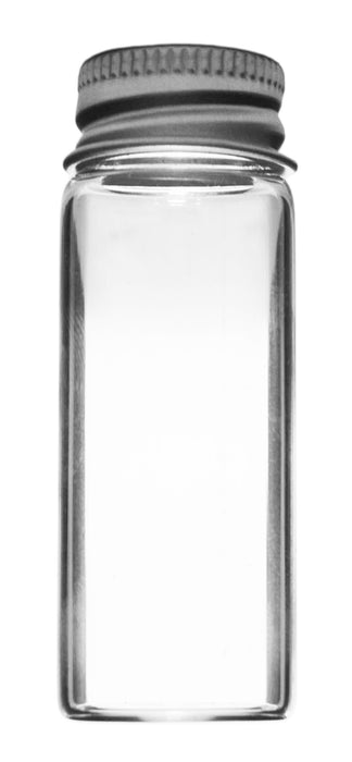 Bijou Vial, 14ml - Borosilicate 3.3 Glass, Aluminum Screw Cap with Rubber Liner 22 x 60 mm (2.4" Height) - Flat Bottom - Eisco Labs
