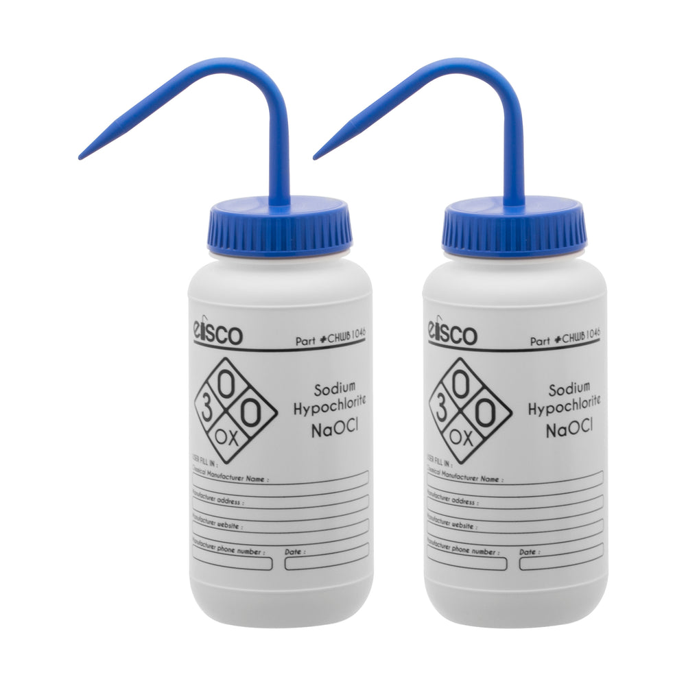 2PK Performance Plastic Wash Bottle,  Sodium Hypochlorite (Bleach), 500 ml - Labeled (1 Color)
