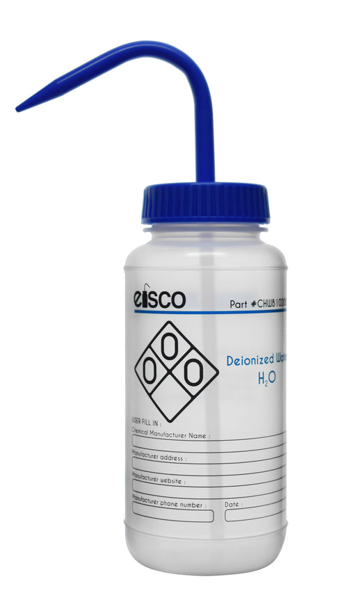 Performance Plastic Wash Bottle, Deionized Water, 500 ml - Labeled (2 Color)