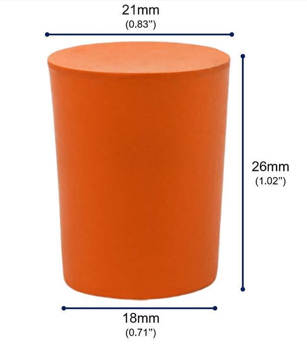 10PK Rubber Stoppers - Solid - 18mm Bottom, 21mm Top, 26mm Length