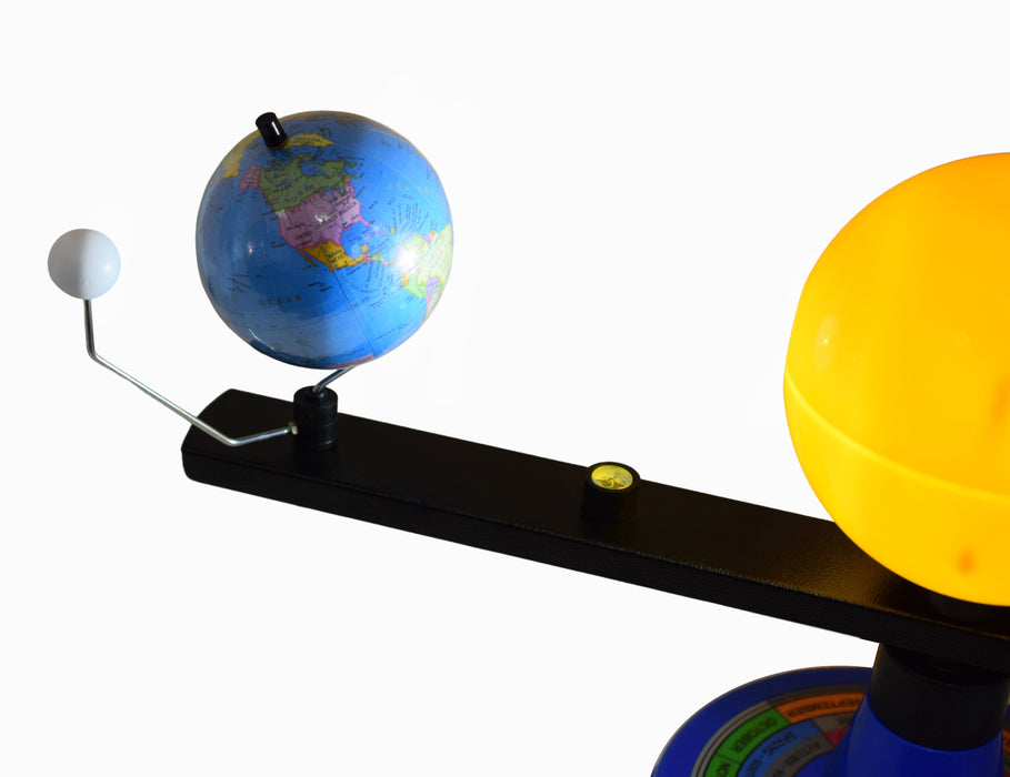 Sun, Earth & Moon Orbiter Model, 12.25" - Three Dimensional - Light Bulb Demonstrates Sunlight on Moon & Earth - Includes Experiment Guide - Eisco Labs