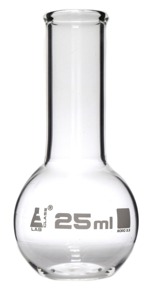 Boiling Flask, 25ml - Borosilicate Glass - Flat Bottom, Narrow Neck - Eisco Labs