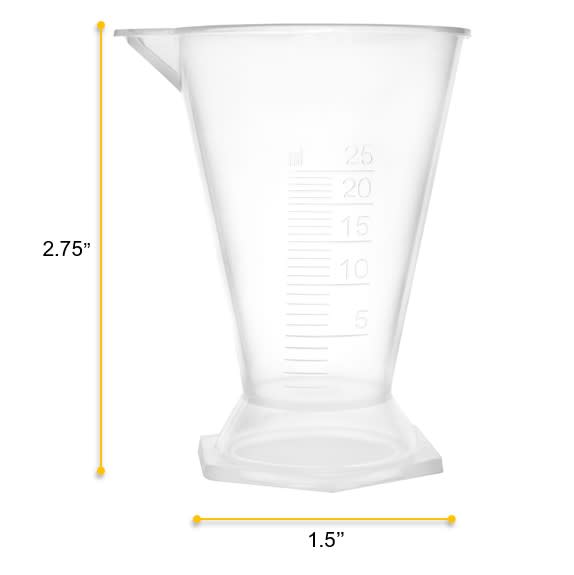 Conical Measure, 25ml - Polypropylene - Raised Graduations - Hexagonal Base