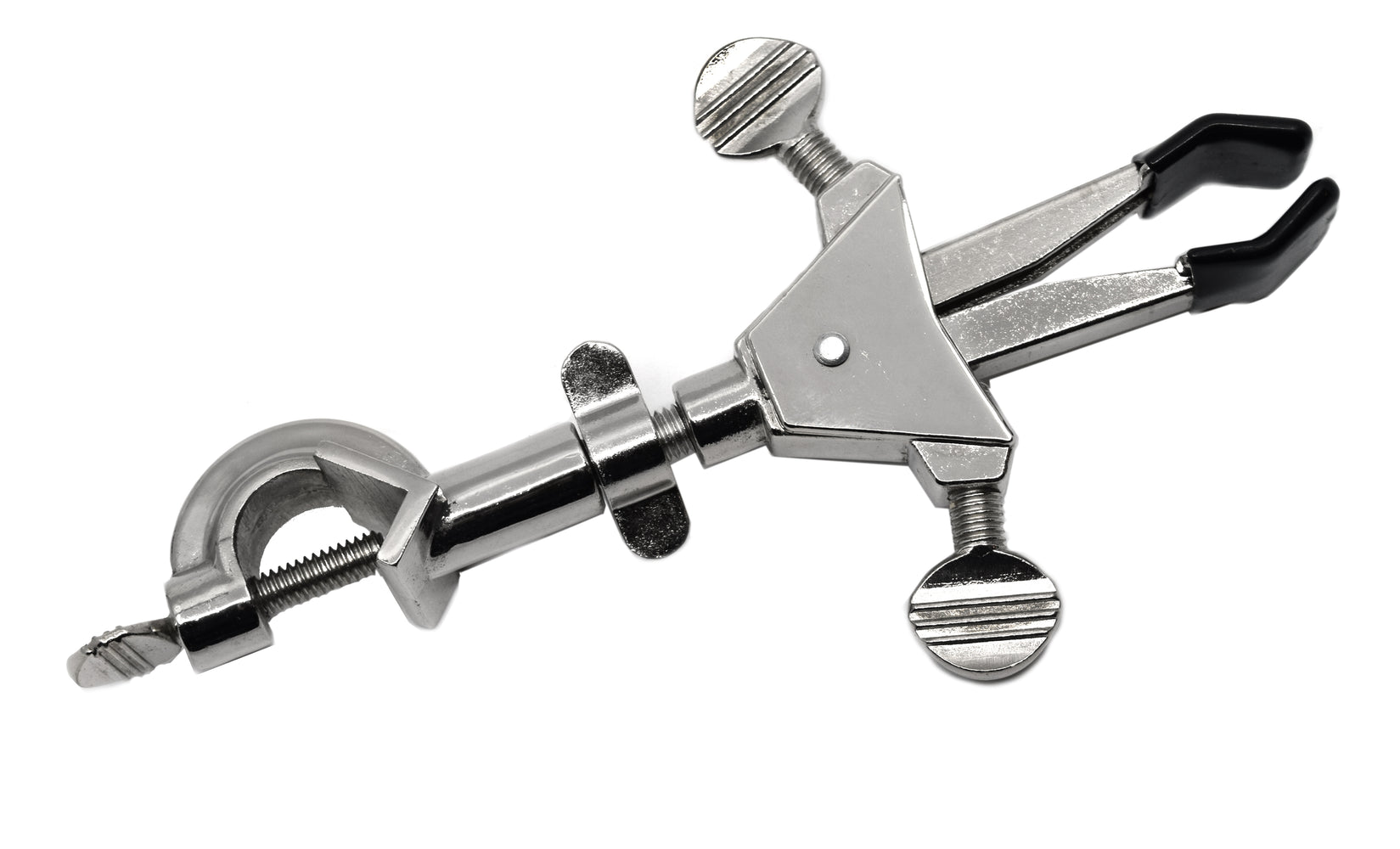 2 Prong Double Adjustable Universal Clamp, Integral Boss Head, Non-Slip Vinyl Coated Rubber Jaws, 7.5"-8" Adjustable Length - Eisco Labs