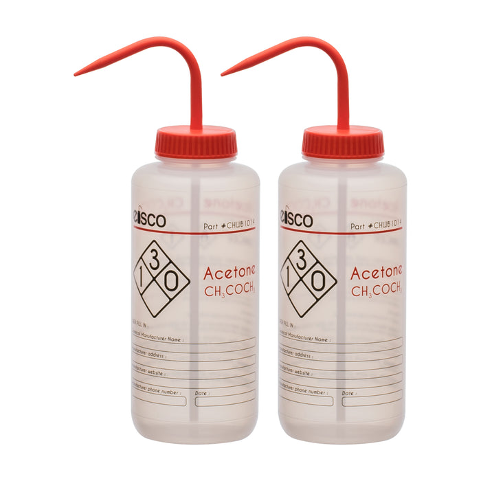 2PK Performance Plastic Wash Bottle, Acetone, 1000 ml - Labeled (2 Color)