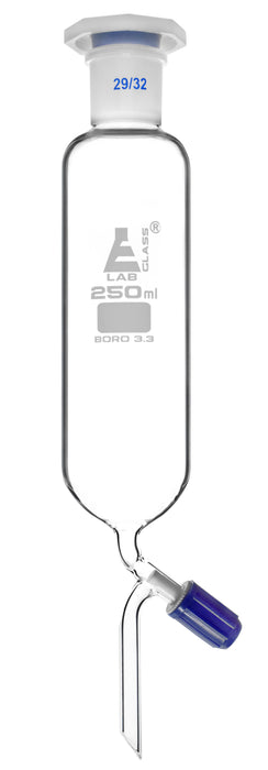 Dropping Funnel, 250ml - 29/32 Plastic Stopper - Ungraduated, Screw Type Rotaflow Stopcock - Cylindrical, Borosilicate Glass - Eisco Labs