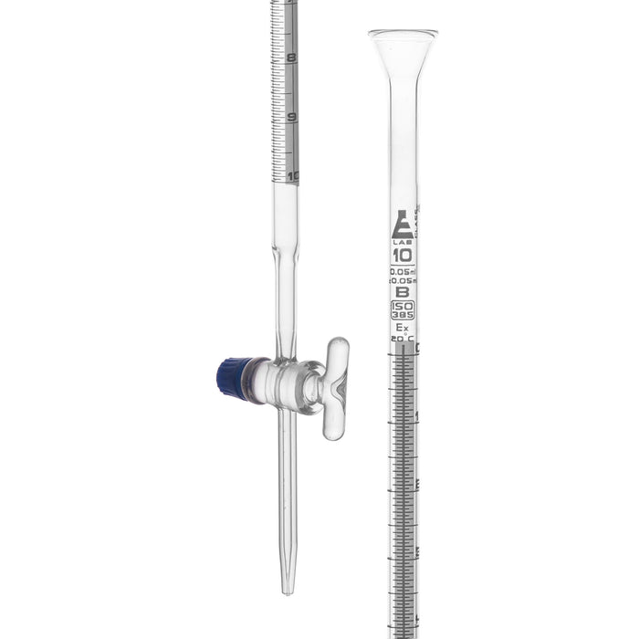 Schellbach Burette, 10mL - Class B - Glass Stopcock - White Graduations - Borosilicate Glass