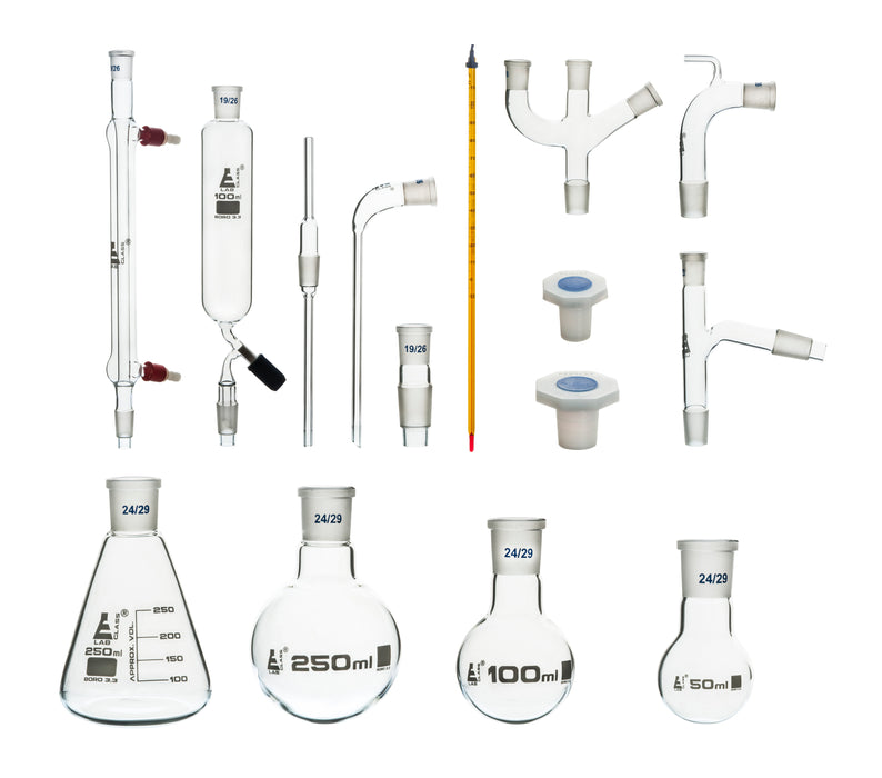 EISCO Advanced Organic Chemistry Distillation Glassware Set - 17 Piece, 22 Interchangeable Fittings - Borosilicate Glass
