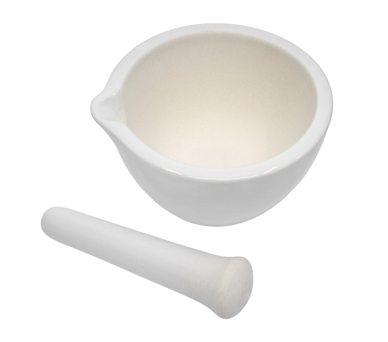 Porcelain Mortar & Pestle Set, 9oz - Heavy Duty Pattern - Unglazed Grinding Surface