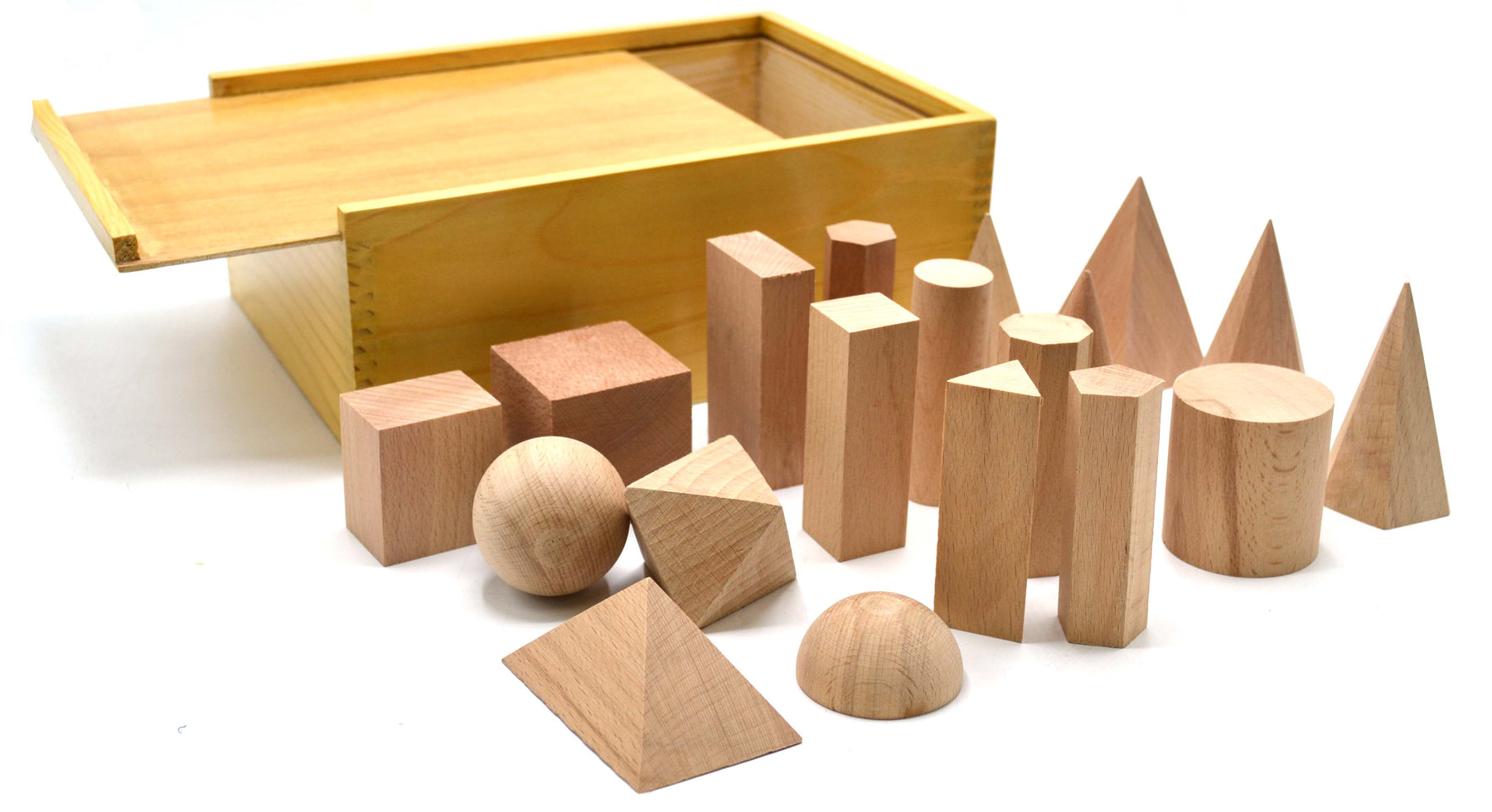 3 Dimensional Geometrical Shape Learning: Set of 19 in Hardwood Case
