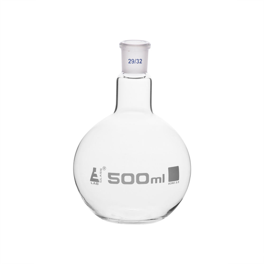 Florence Boiling Flask, 500ml - 29/32 Joint, Interchangeable - Borosilicate Glass - Flat Bottom, Short Neck - Eisco Labs
