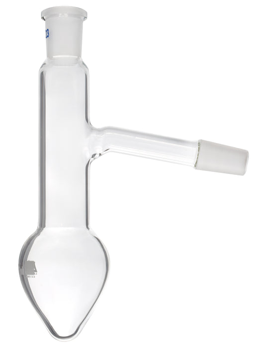 Distilling Flask, 25ml - 14/23 Joint & Side Socket - Borosilicate Glass, Pear Shape - Short Neck - Eisco Labs