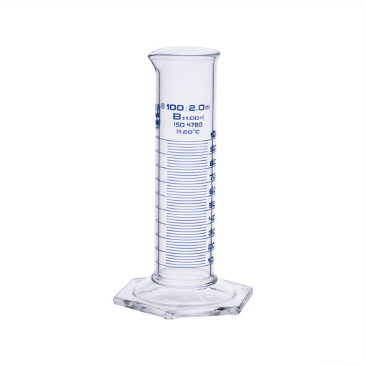 Measuring Cylinder, 25ml - Class B - Squat Form, Blue Graduations - Borosilicate Glass - Eisco Labs
