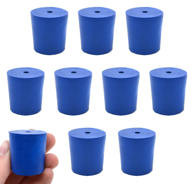 Neoprene Stoppers, 1 Hole - Blue - Size: 27mm Bottom, 31mm Top, 32mm Length - Pack of 10