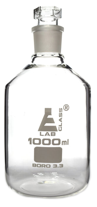 Reagent Bottle, Borosilicate Glass, Narrow Mouth with Interchangeable Hexagonal hollow glass Stopper - 1000ml - Eisco Labs