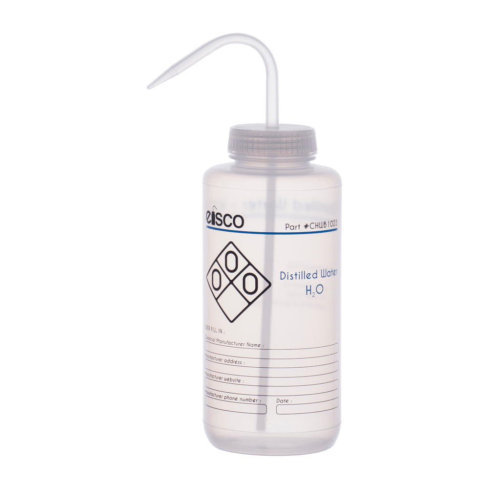 Performance Plastic Wash Bottle, Distilled Water, 1000 ml - Labeled (2 Color)