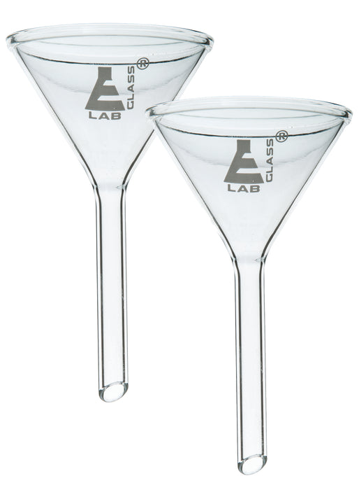 2PK Filter Funnels, 150mm - 60º Angle - Plain Stem, 16mm - Borosilicate Glass - Set of 2 Filter Funnels - Eisco Labs