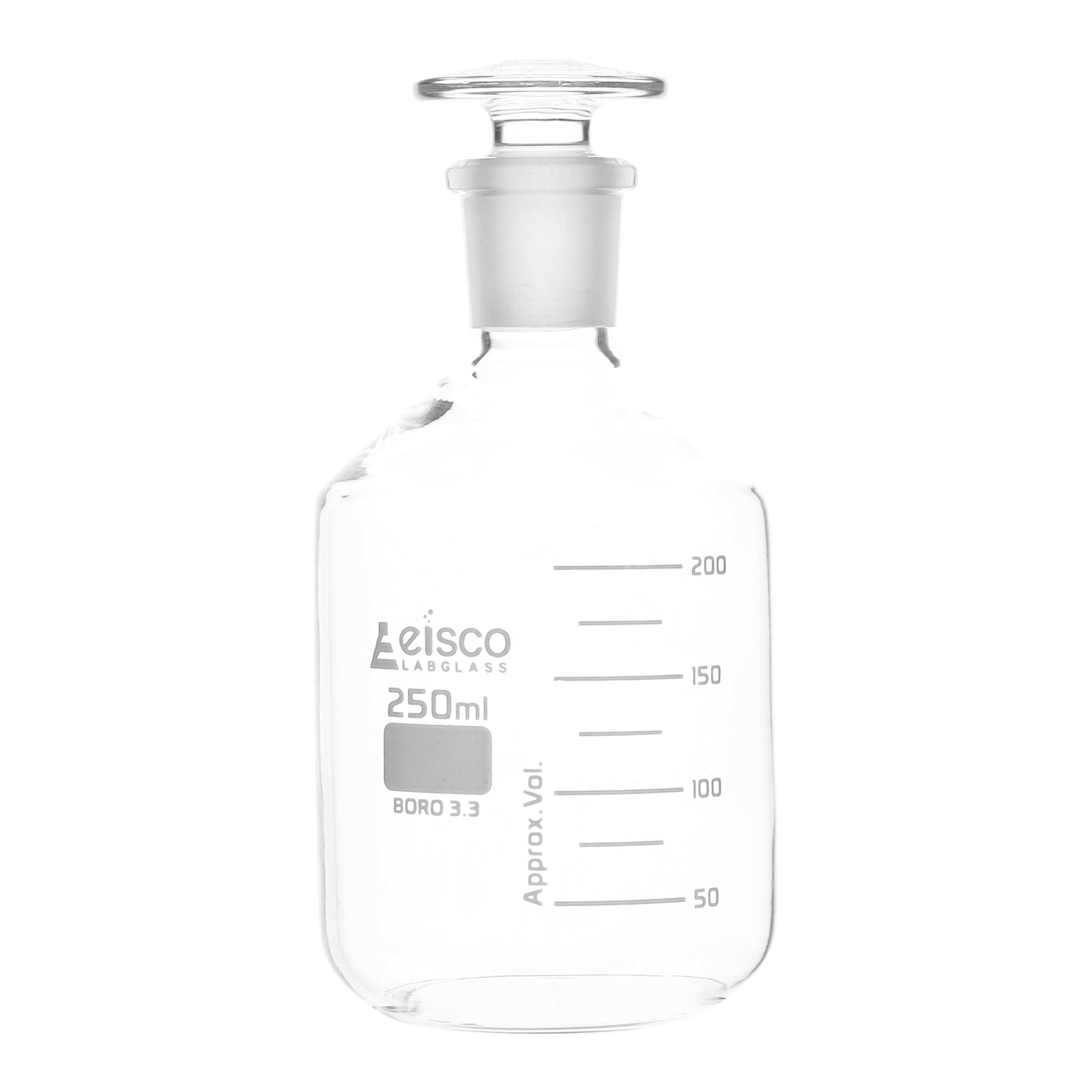Reagent Bottle, 250mL - Graduated - Narrow Mouth with Solid Glass Stop ...