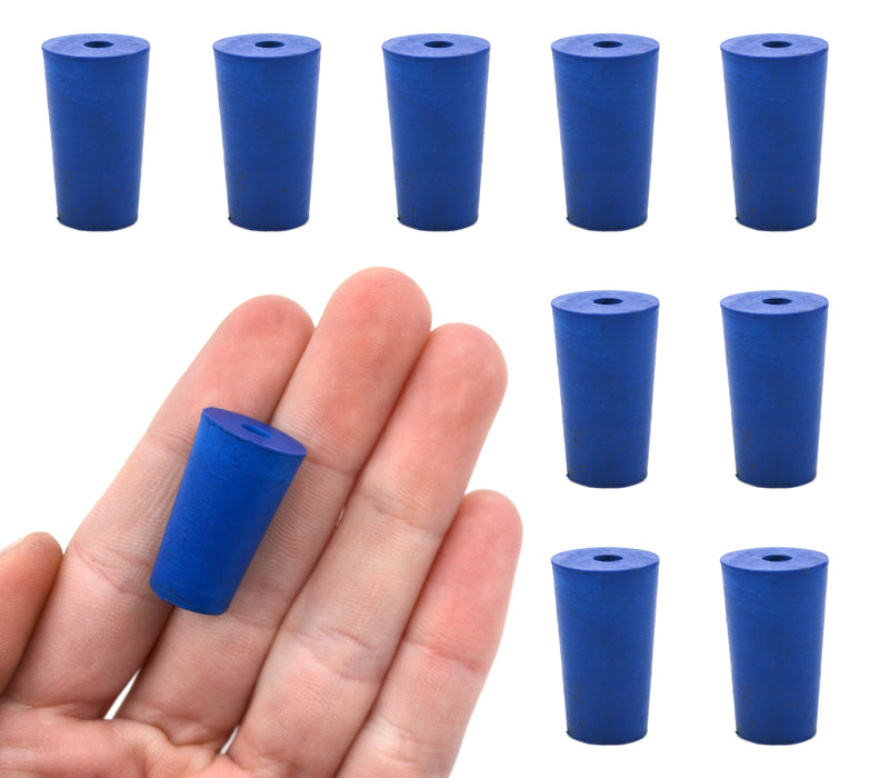 Neoprene Stoppers, 1 Hole - Blue - Size: 11mm Bottom, 14mm Top, 24mm Length - Pack of 10