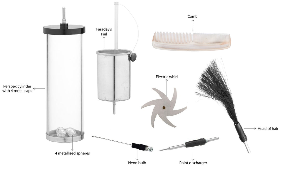 Electrostatics Accessories Kit, 7 Pieces - Designed to be used with Van De Graaff And Wimshurst Machines