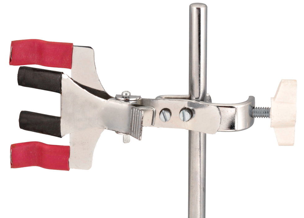 Burette Clamp, with Built in Boss Head - Accommodates Single Burette of up to 20mm Dia. - Die Pressed Sheet Metal, Vinyl Covered Fingers - Eisco Labs (Discontinued)