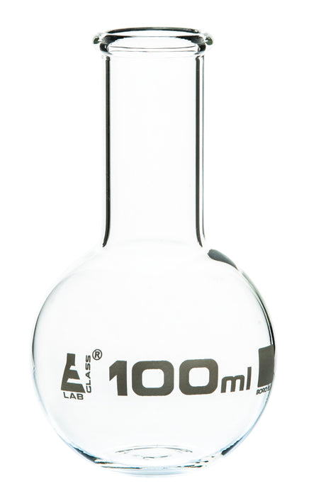 Boiling Flask, 100ml - Borosilicate Glass - Flat Bottom, Narrow Neck - Eisco Labs