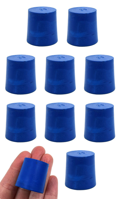 Neoprene Stoppers, Solid Blue - Size: 25mm Bottom, 28mm Top, 28mm Length - Pack of 10