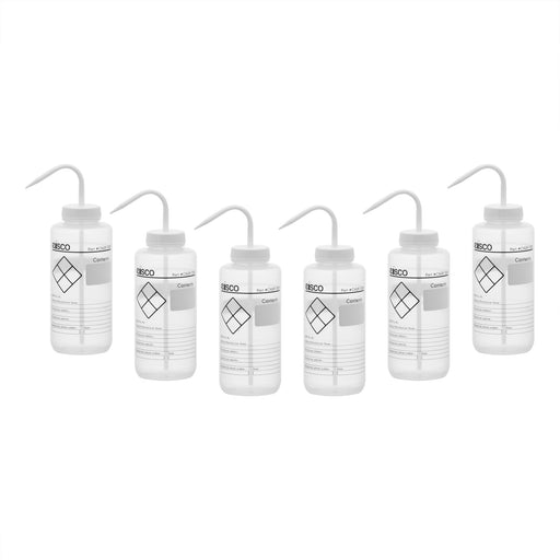 6PK Performance Plastic Wash Bottle, Blank Label, 1000 ml