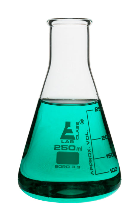12PK Erlenmeyer Flasks, 250mL - Narrow Neck - Borosilicate Glass