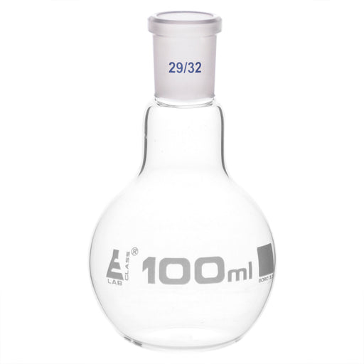 Florence Boiling Flask, 100ml - 29/32 Joint, Interchangeable - Borosilicate Glass - Flat Bottom, Short Neck - Eisco Labs