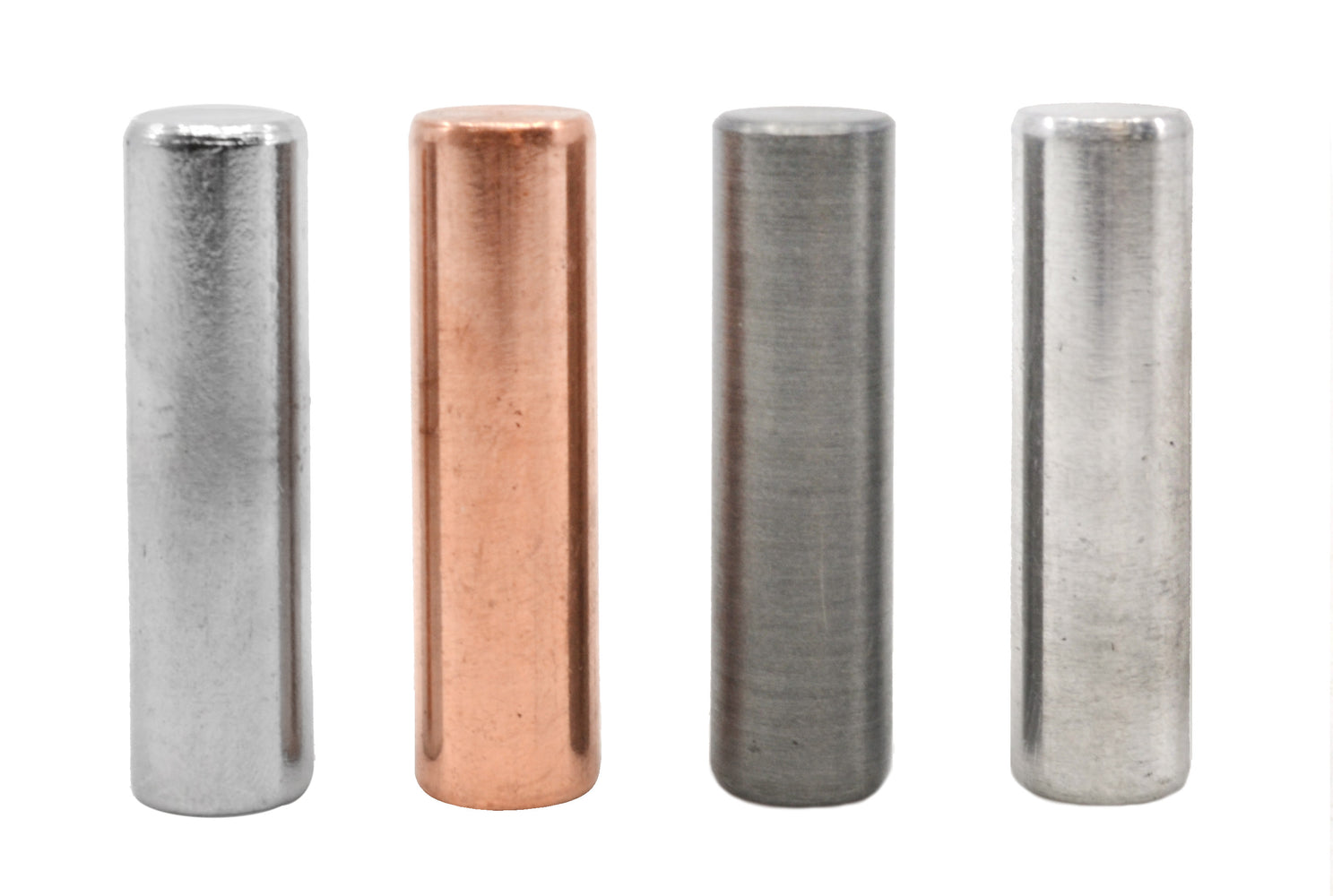4pc Metal Cylinder Set, Aluminum, Zinc, Copper & Steel - 1.5 x 0.4"