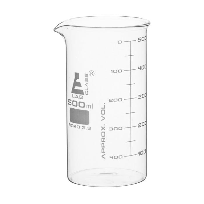 Beaker, 500ml - Tall Form - White Graduations - Borosilicate Glass