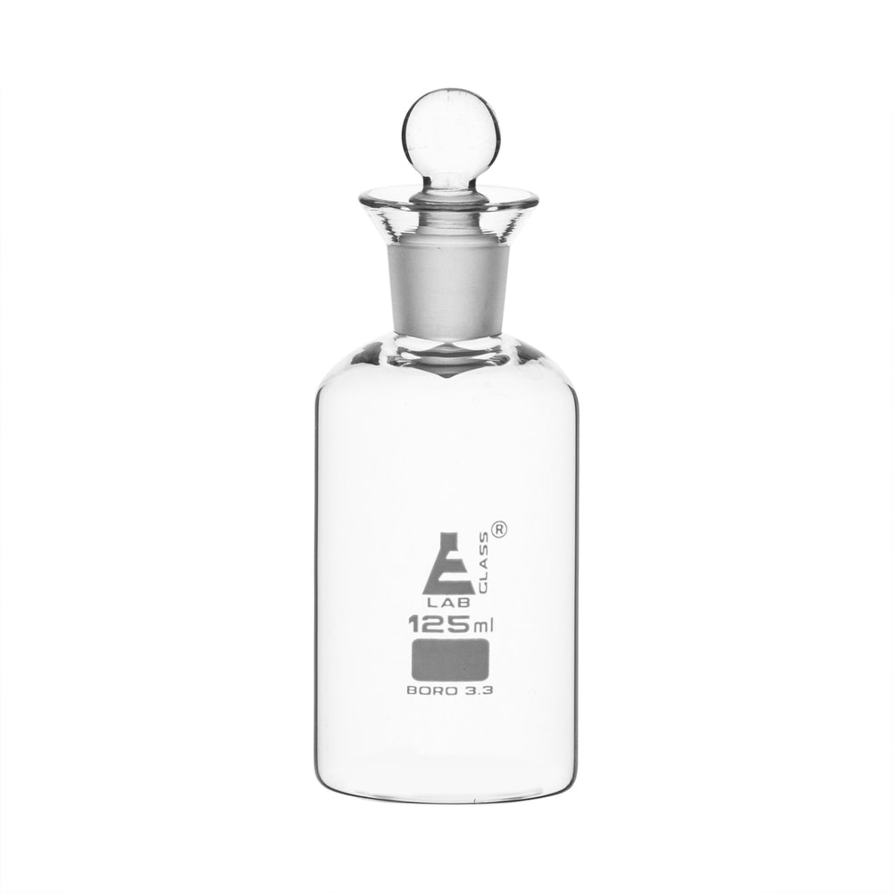 Eisco Labs 125ml B.O.D. borosilicate glass bottle with stopper