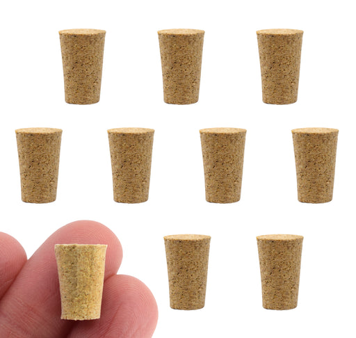10PK Cork Stoppers, Size #0 - 7mm Bottom, 10mm Top, 13mm Length - Tapered Shape