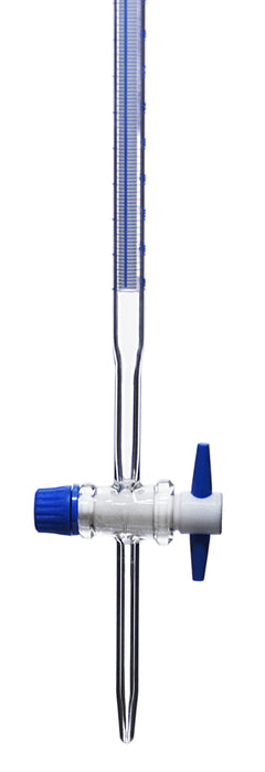 Burette, 10ml - ASTM, Class A - Borosilicate 3.3 Glass - Schellbach Design - PTFE Stopcock - 0.05ml Blue Graduations - Eisco Labs