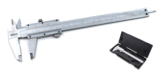 Vernier Caliper, 6 Inches, IME Type, Dual Scale Laser Engraved Graduations, Fully Hardened, 0.05mm and 1/128 Inch Accuracy, Case Included, Carbon Steel - Eisco Labs