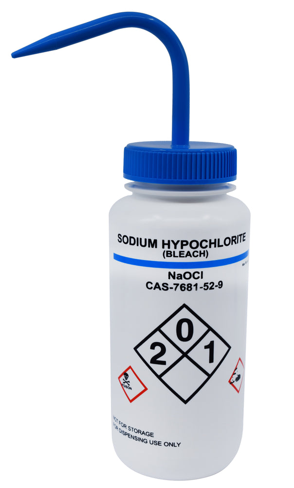 Labelled Wash Bottle for Sodium Hypochlorite (Bleach), 500ml Capacity (Discontinued)