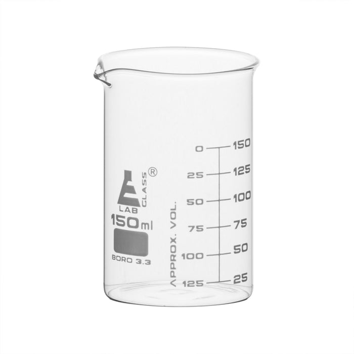 Beaker, 150ml - ASTM - Low Form, Dual Scale Graduations - Borosilicate Glass