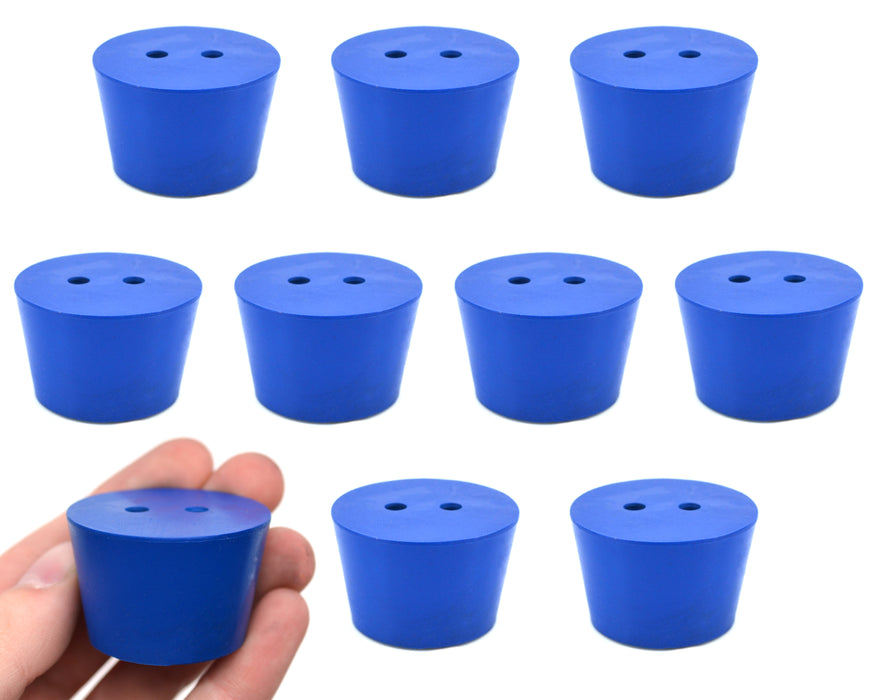 10PK Neoprene Stoppers, 2 Holes - ASTM - Size #7.5 - 31mm Bottom, 39mm Top, 25mm Length