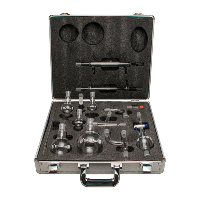 Distillation Kit - Organic Chemistry Set with Size 19/22 Interchangeable Joints - 15 Pieces with Hard Storage Briefcase - Borosilicate Glass - Eisco labs