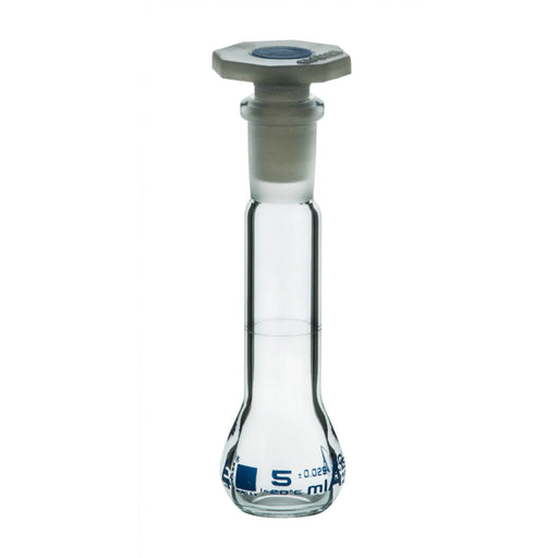 Volumetric Flask, 5ml - Class A - Polypropylene Stopper - Blue Graduation - Borosilicate Glass