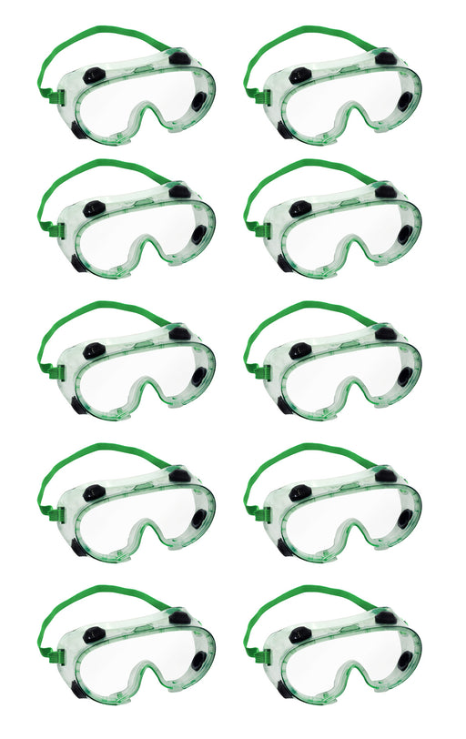10PK Safety Goggles - Indirect Vent, Anti-Fog - Adjustable Fit