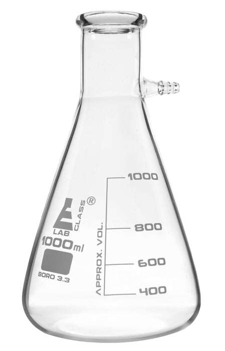 Filtering Flask, 1000ml - Borosilicate Glass - Conical Shape, with Integral Side Arm - White Graduations - Eisco Labs