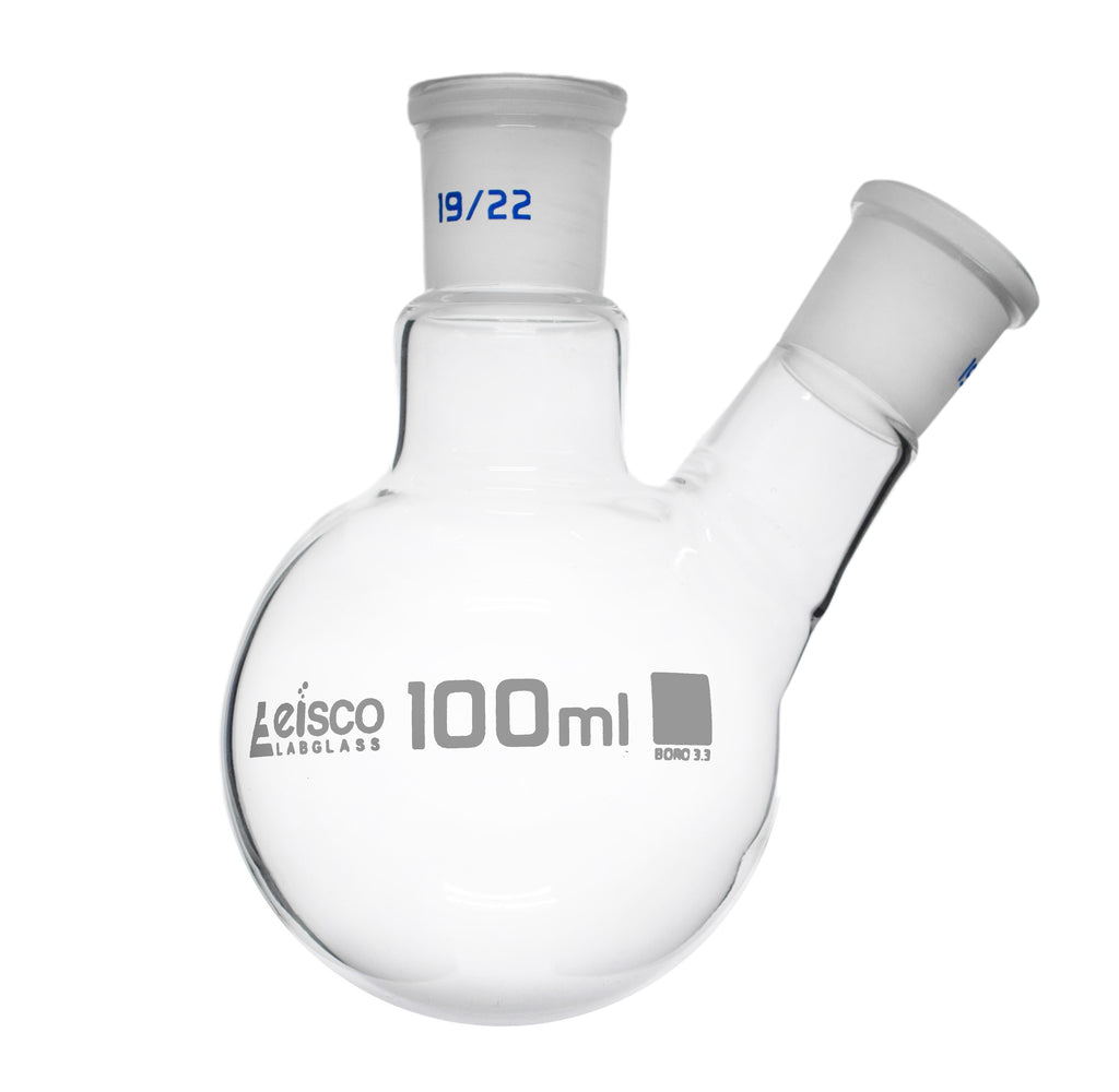 Boiling Flask with 2 Necks, 100mL - Round Bottom - 19/22 Sockets - Borosilicate Glass