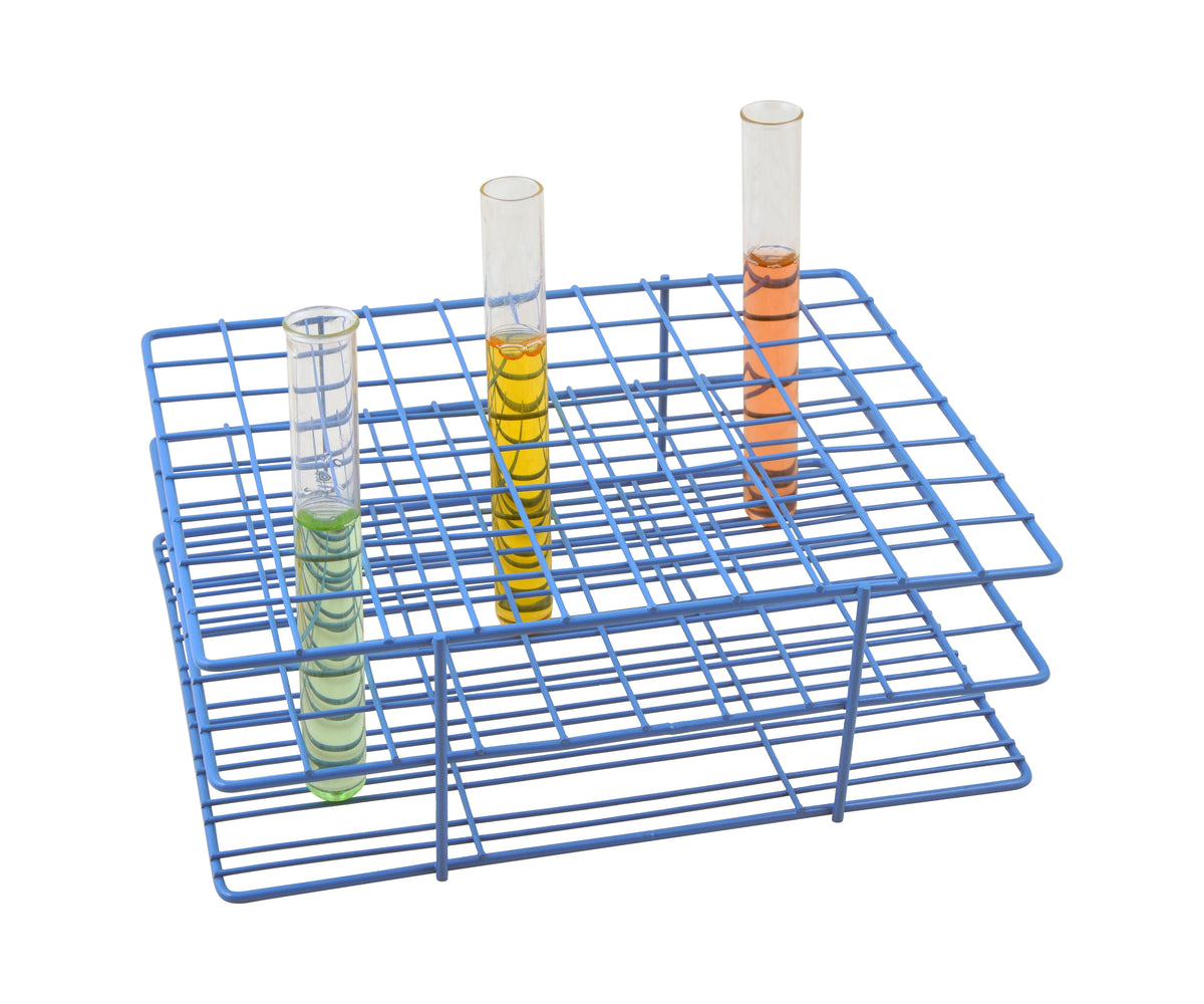 Blue Epoxy Coated Steel Wire Test Tube Rack, 80 Holes, Outer Diameter Permitted of Tubes 18-20mm or Less , 8x10 Format