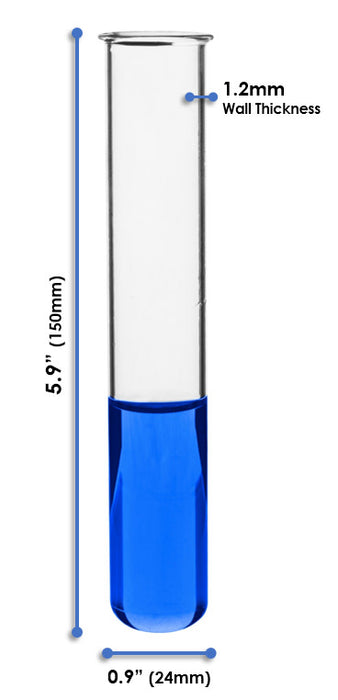100PK Test Tubes, 50mL, 24x150mm - Rimmed - Light Wall, 1.2mm Thick - Borosilicate 3.3 Glass