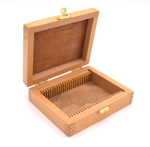 Wooden Slide Box for 25 Slides with Latch - For 75x25mm Slides - Eisco Labs