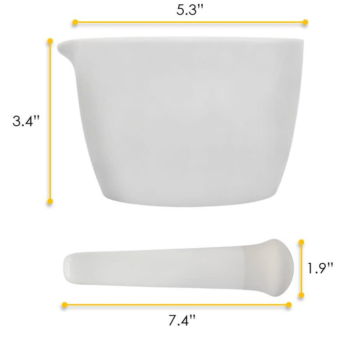 Porcelain Mortar & Pestle Set, 13.5oz - Heavy Duty Pattern - Unglazed Grinding Surface